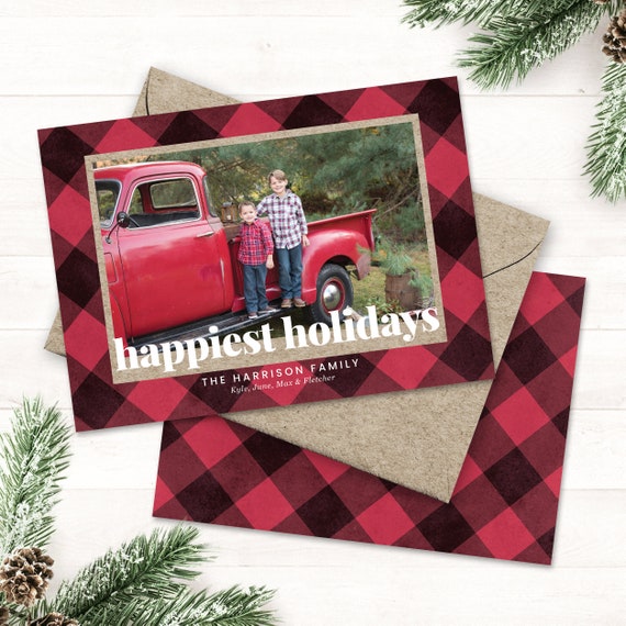 Photo Holiday Card Printable Buffalo Plaid Christmas Cards with Photo Very Merry Christmas Card Photo Christmas Cards Farmhouse Christmas Il_570xn