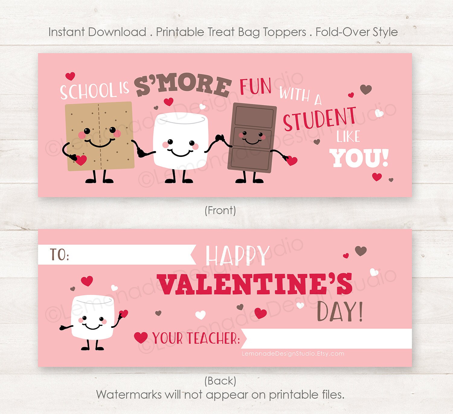 PRINTABLE Teacher Classroom Valentines, Smores Valentine Treat Bag ...