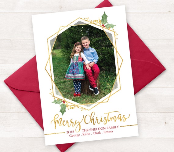 PRINTABLE Holiday Card, Photo Christmas Cards, Printable Christmas Card, Geometric Christmas Card, Wedding Photo Holiday Card Gold Christmas Il_570xn