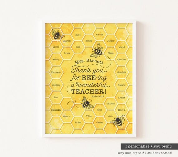 Personalized Teacher Gift from Students Printable Teacher Appreciation Week Sign End of Year Gift for Teacher Classroom Bee Decor Wall Art Il_570xn