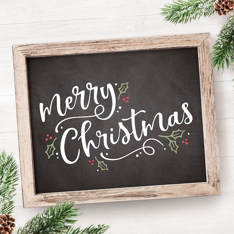 Printable Merry Christmas Sign Holiday Decor Holiday Sign Etsy