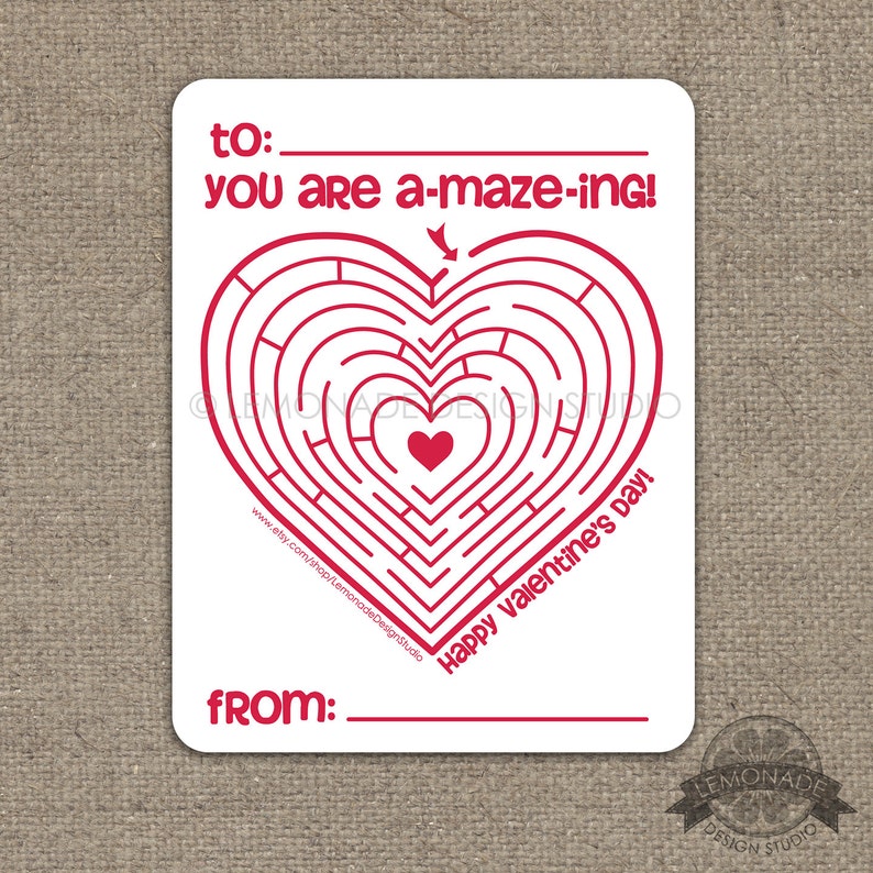 Printable Valentine Card, Kids Valentine Card, Valentine Maze, DIY Valentine Card Instant Download, Printable Valentine Card, Valentines Day image 2