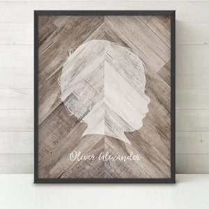 CUSTOM Silhouette PRINTABLE Art, Faux Wood Silhouette Nursery Art, Wood Chevron Art, Personalized Mother's Day Gift for Mom Gift, Dad Gift image 7