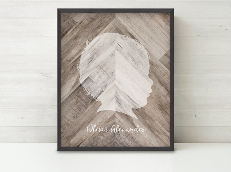 CUSTOM Silhouette PRINTABLE Art, Faux Wood Silhouette Nursery Art, Wood Chevron Art, Personalized Mother's Day Gift for Mom Gift, Dad Gift image 7