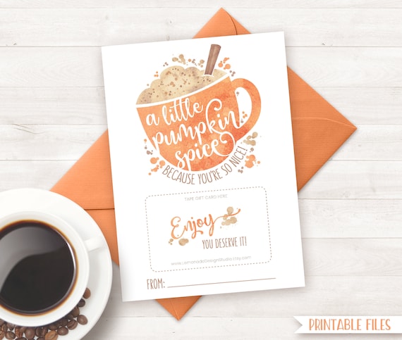 Pumpkin Spice Gift Card Holder PRINTABLE Teacher Gift Card Holder Fall Gift Pumpkin Gift Card Holder, Coffee Gift, Autumn Gift Appreciation Il_570xn