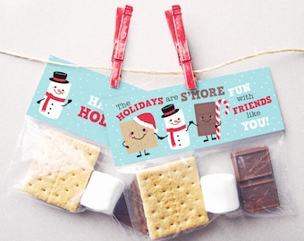 PRINTABLE Holiday Favor Tags, Christmas Treat Tags, Christmas Smores Tags Holidays S'mores Party Favors, Holiday Treat Bag Toppers Classroom