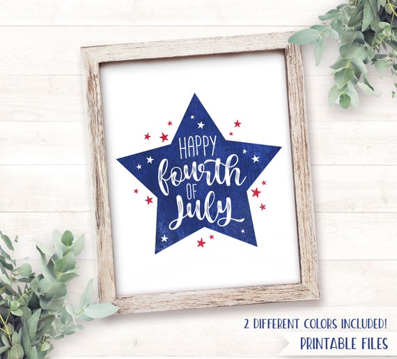 Printable Fourth of July Sign, Happy Fourth of July Decorations Happy 4th of July Patriotic Decor Red White Blue Sign Independence Day Party Il_570xn