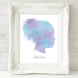 Custom Silhouette Art, Watercolor Silhouette, Personalized Mothers Day Gift Ideas Child Portrait, Printable Mom Wall Art, Gift for Grandma image 9
