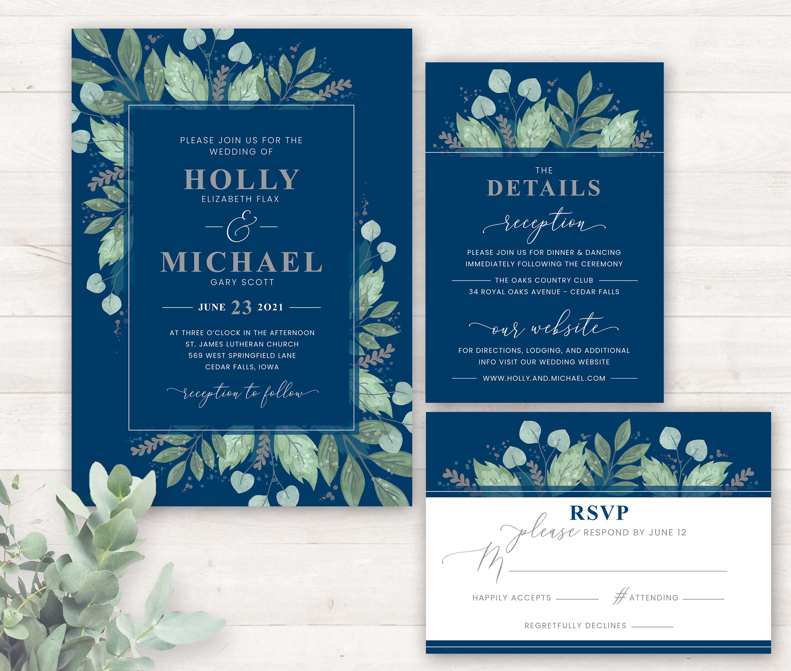 Navy Wedding Invitation Suite Printable Wedding Invites | Etsy