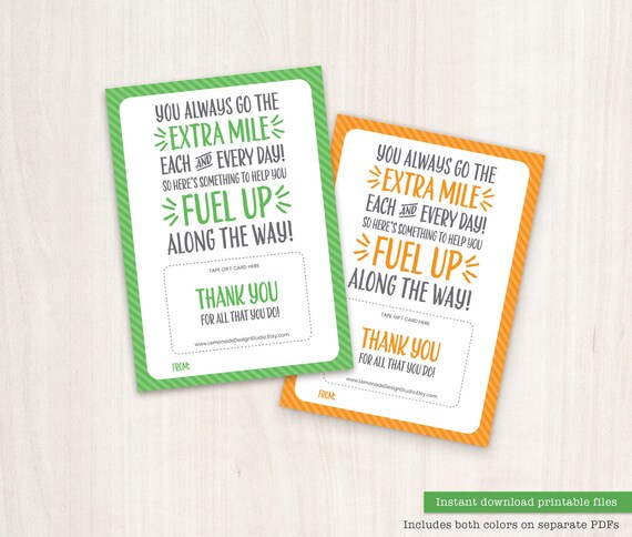 PRINTABLE Gas Gift Card Holder Teacher Back to School Gift Assistant Thank You Extra Mile Fuel Bus Driver Nurse Employee Appreciation Gift Il_570xn