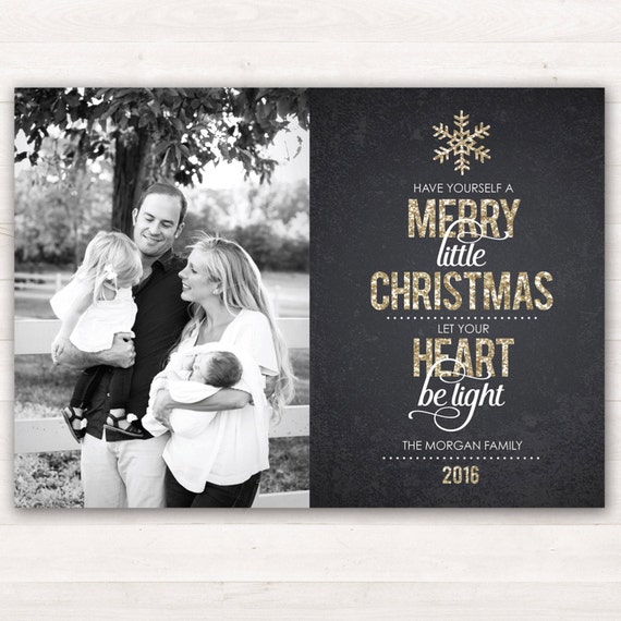 Photo Christmas Cards, Have Yourself a Merry Little Christmas, Holiday Cards, Custom Christmas Printable Christmas Card, Gold Christmas Card Il_570xn