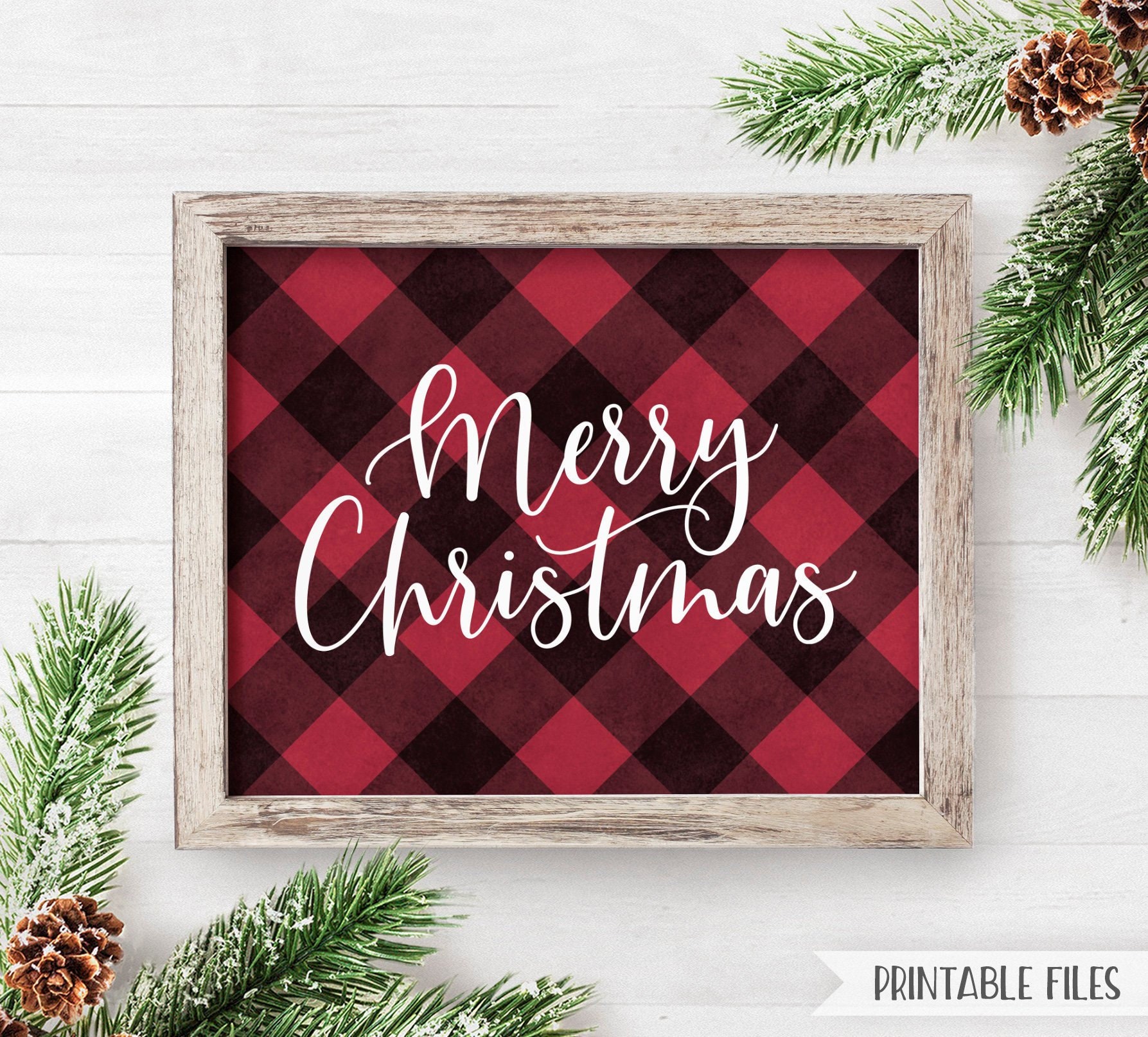 printable buffalo plaid christmas decor merry christmas sign