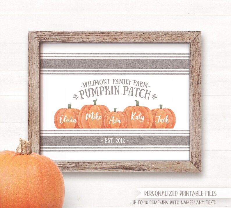 Fall Decor Printable Wall Art Personalized Family Pumpkin Patch Sign Fall Sign Autumn Decor Autumn Sign Fall Farmhouse Decor Grey Stripe image 2