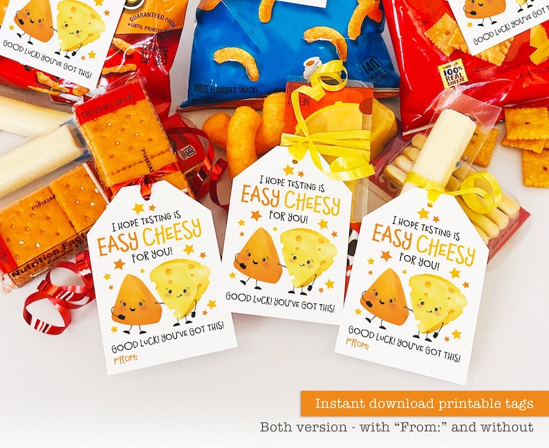 Druckbare Prüfungstag Snack-Tag Leckerli-Tag Käsesnack Viel Glück Geschenk Testtag Käse Goldfisch Abschluss Schultest Unter PTO PTA Bild 1