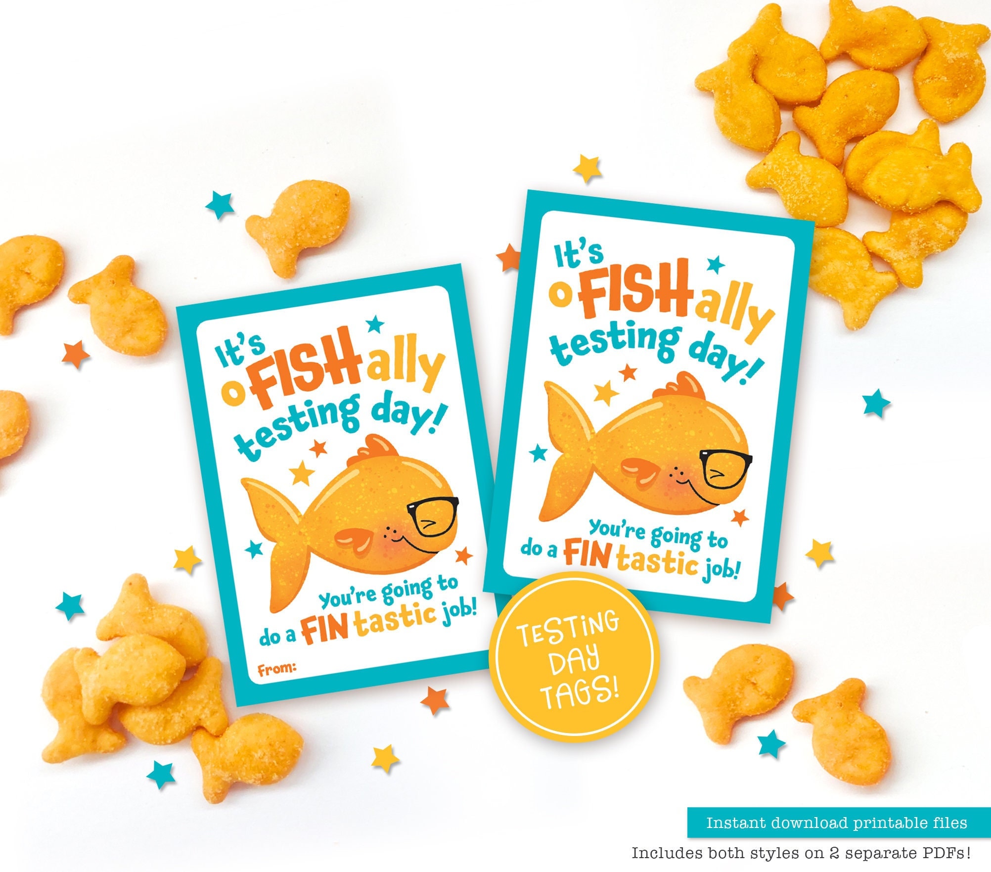 Printable Testing Day Snack Tag Classroom Treat Tag Fish Crackers Snack Good Luck Gift Test Day Goldfish Finals School Test Taking PTO PTA