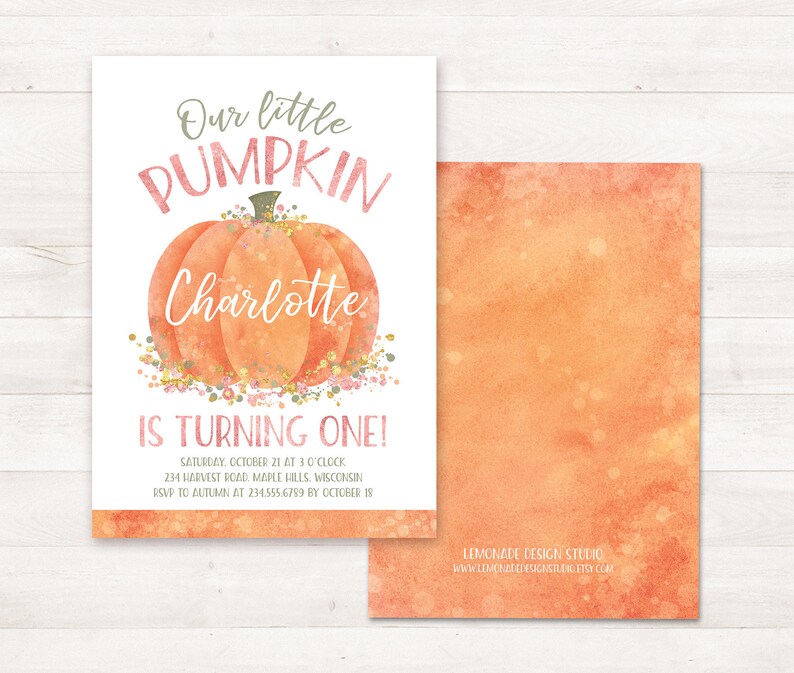 Little Pumpkin Birthday Invitation, Little Pumpkin turning one Invitation Printable Birthday Party Autumn Birthday Invitation First Birthday image 6