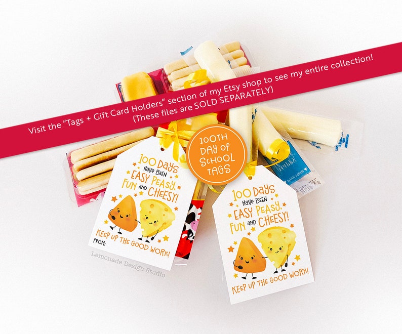 Printable 100th Day of School Tags for Students Snack Back Topper Classroom Happy 100 Days of School Treat Cheese Snack Goldfish 100 Snacks image 7