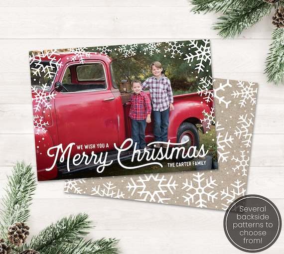 Printable Christmas Cards with Photo Merry Christmas Card Snowflakes Personalized Christmas Card Printable Holiday Photo Card with Back Xmas Il_570xn