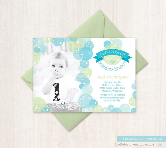 Bubble Birthday Party Invitation Pop on Over for Bubbles and Brunch