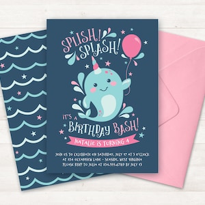 Narwhal Invitation, Printable Narwhal Birthday Party Invite Under Sea ...