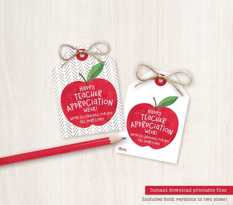 Teacher Appreciation Week Gift Tag PRINTABLE Teacher Thank You Card Teacher Gift Appreciation Card Printable Tags Class Gift Apple Student image 1