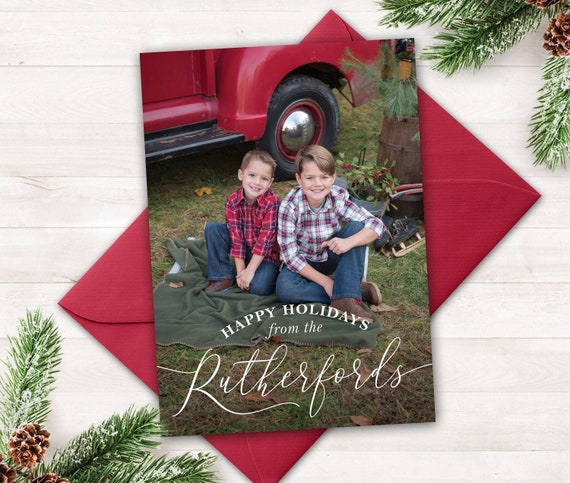 Christmas Cards with Photo, Merry Christmas, Happy Holidays Photo Christmas Card Holiday Card Printable Family Name Xmas Printable Christmas Il_570xn
