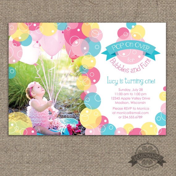 bubble invitation bubbles birthday party invite pop on etsy