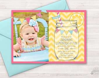 Lemonade Invitation, Lemonade Party, Sunshine Lemonade First Birthday Invite, Mason Jar, First Birthday, Lemonade Stand, Photo Printable