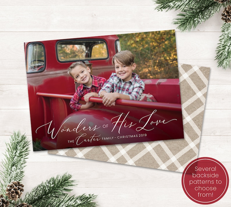 Printable Religious Christmas Cards with Photo, Wonders of His Love Christmas Card, Christian Photo Christmas, Religious Holiday Card, Xmas image 1