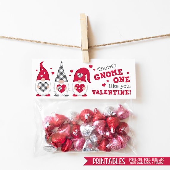 PRINTABLE Valentines for Kids Valentine Treat Bag Toppers, Gnome Valentine Cards Classroom Valentines Day Card, Treat Tags, Valentine Gnomes Il_570xn