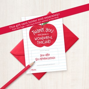 End of Year Teacher Gift PRINTABLE Gift Card Holder Teacher Thank You Card Last Day of School, from Student PTO PTA Apple Gas Target Summer image 6