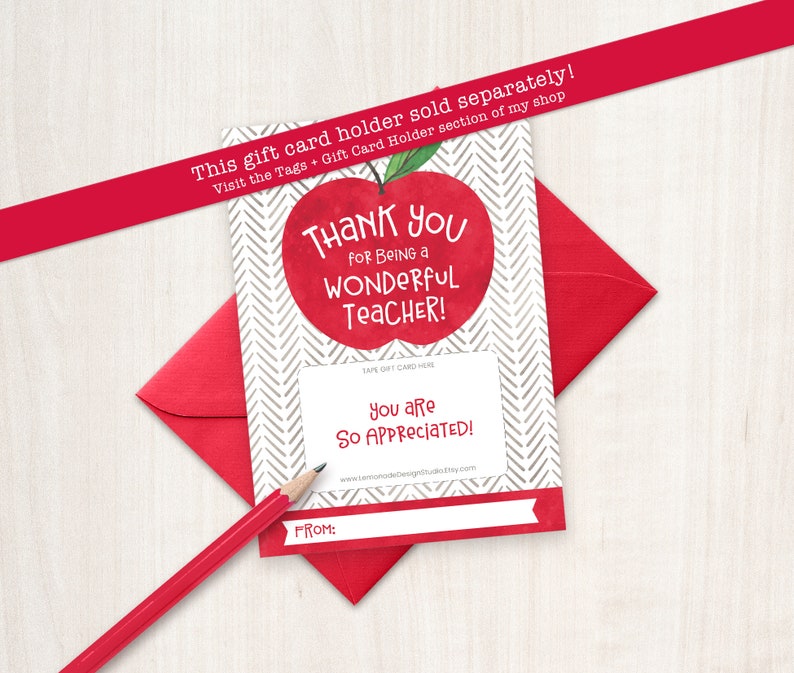 End of Year Teacher Gift PRINTABLE Gift Card Holder Teacher Thank You Card Last Day of School, from Student PTO PTA Apple Gas Target Summer image 5