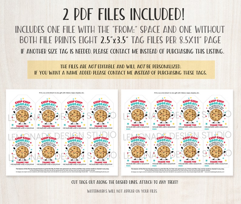 Printable Cookie Tag Chip Chip Hooray We Appreciate You Etsy