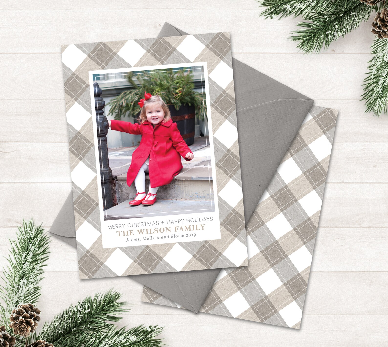 Photo Collage Christmas Card Printable Plaid Christmas Cards | Etsy