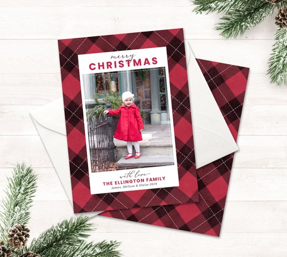 Printable Christmas Photo Card Buffalo Plaid Holiday Cards with Photo Photo Christmas Card Printable Photo Holiday Cards Farmhouse Christmas Il_570xn