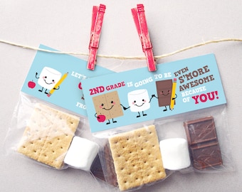 Skolstartspresent för elever Utskrivbara Smores-etiketter Första skoldagen Presentetiketter, Smores-godispåsar, Klassrumspresenter, 2:a klass