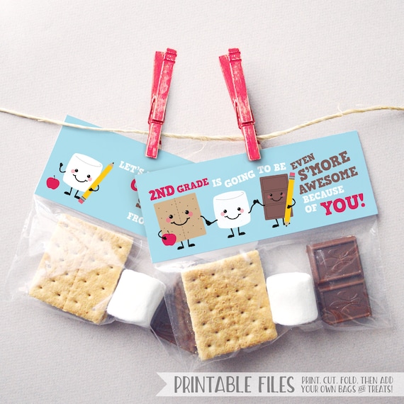 Back to School Gift for Students Printable Smores Tags First Day of School Gift Tags, Smores Treat Bag Toppers, Classroom Gifts, 2nd Grade Il_570xn