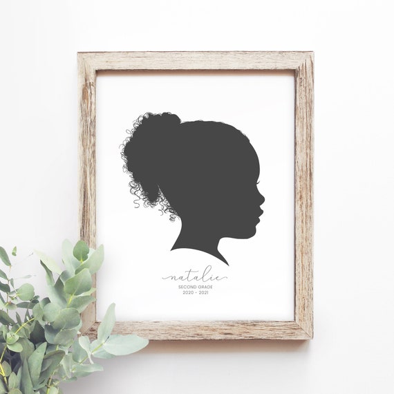Distance Learning School Portrait, Printable Back to School Silhouette Portrait, Children Watercolor Silhouette, Personalized Kids Portrait Il_570xn