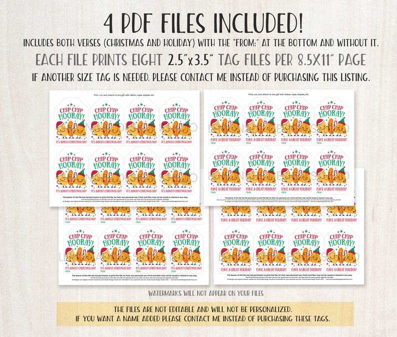 Printable Christmas Chip Tags Classroom Holiday Party Snack Tags ...