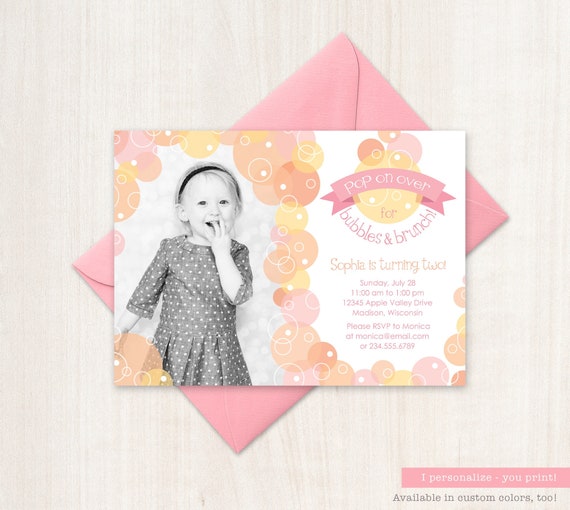 Bubbles and Brunch Invitation Bubble Birthday Party Invite Pop on