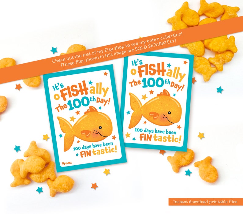 Printable 100th Day of School Tags for Students Snack Back Topper Classroom Happy 100 Days of School Treat Cheese Snack Goldfish 100 Snacks image 6