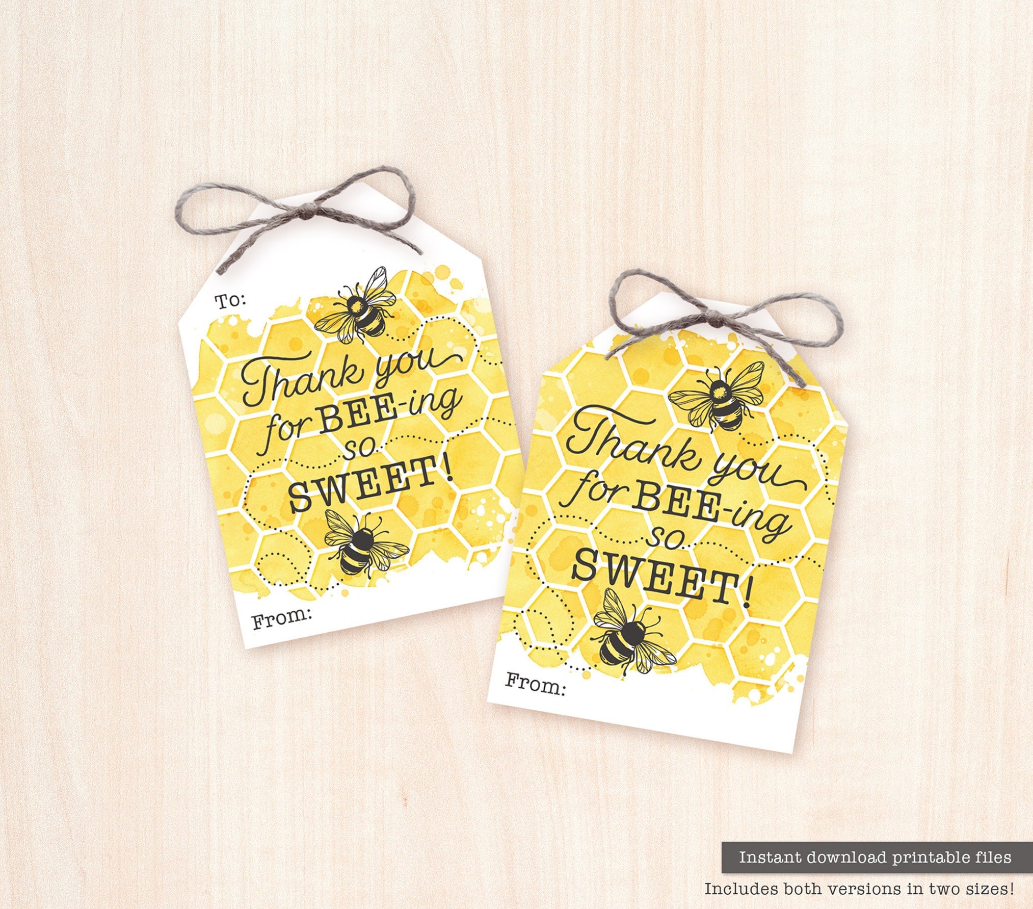 Thank You for Beeing so Sweet Gift Tag Printable Tags Favor Tags Bee ...