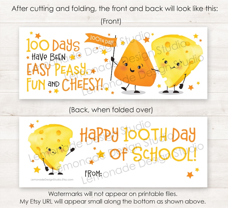 Printable 100th Day of School Tags for Students Snack Back Topper Classroom Happy 100 Days of School Treat Cheese Snack Goldfish 100 Snacks image 4