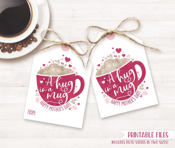 Mothers Day PRINTABLE Gift Tags Coffee Gift for Mom Coffee Gift Tags Hug in a Mug Office Mother's Day Gift for Grandma Moms Gift Day Cards Il_570xn