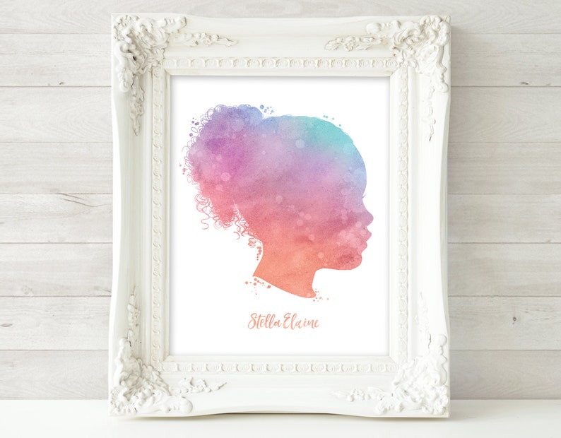 Custom Silhouette Art, Watercolor Silhouette, Personalized Mothers Day Gift Ideas Child Portrait, Printable Mom Wall Art, Gift for Grandma image 1