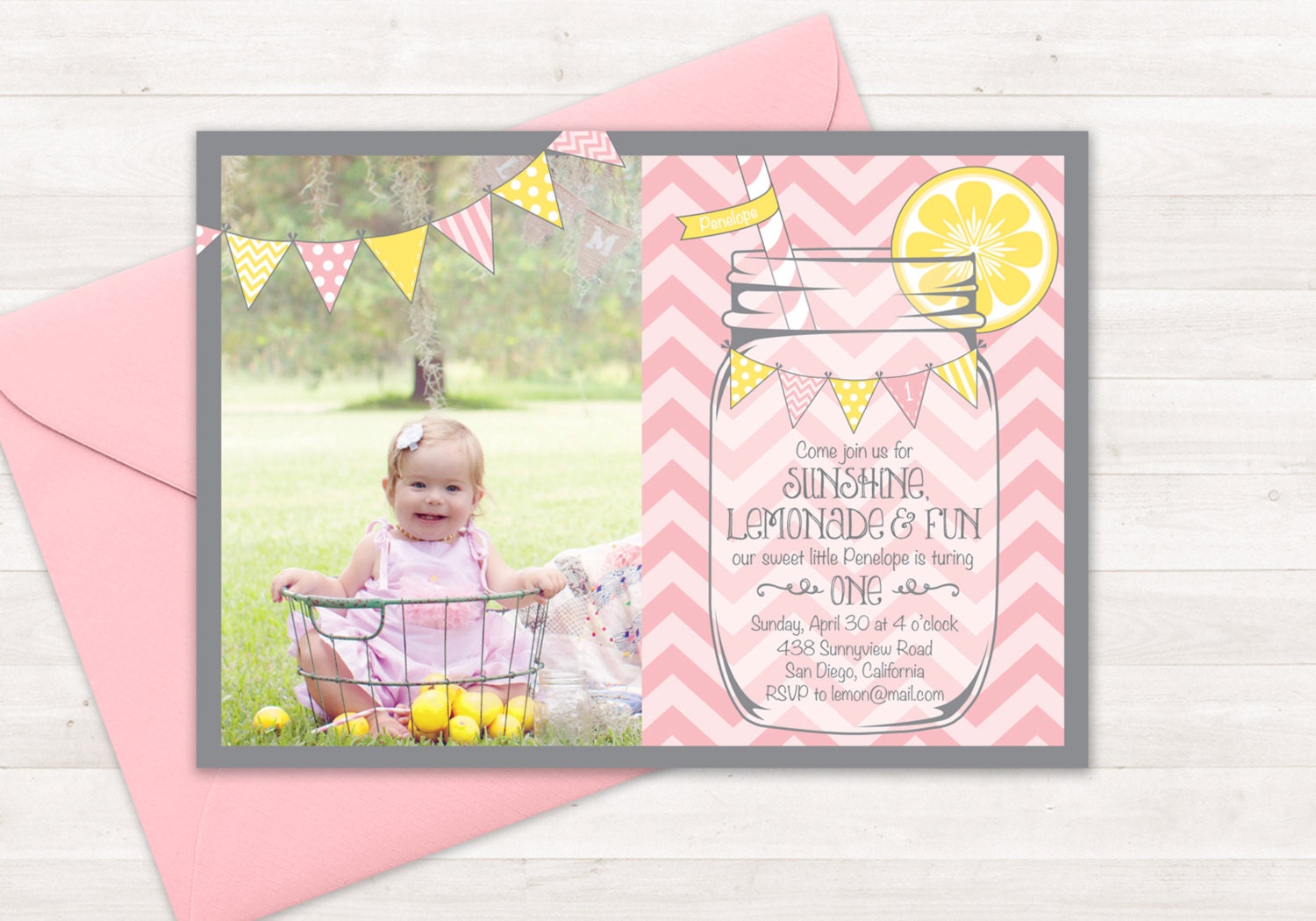 Pink Lemonade Stand Invitation Birthday Invitation Kids Etsy