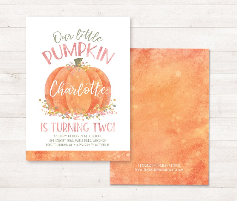 Little Pumpkin First Birthday Invitation, Little Pumpkin Invitations, Little Pumpkin Turning One Invitation, Printable Birthday Invites Girl image 7