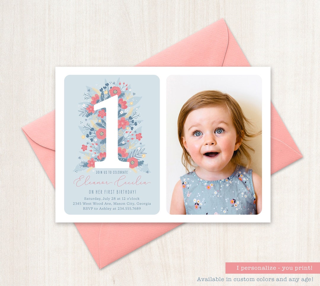 Printable 1st Birthday Invitation Girl Birthday Invite Printable First ...