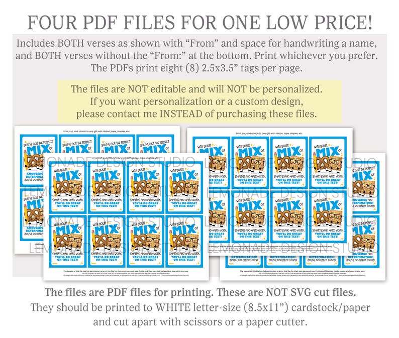 Printable Testing Snack Mix Tags Classroom Treat Tag Pretzel Mix Snack ...
