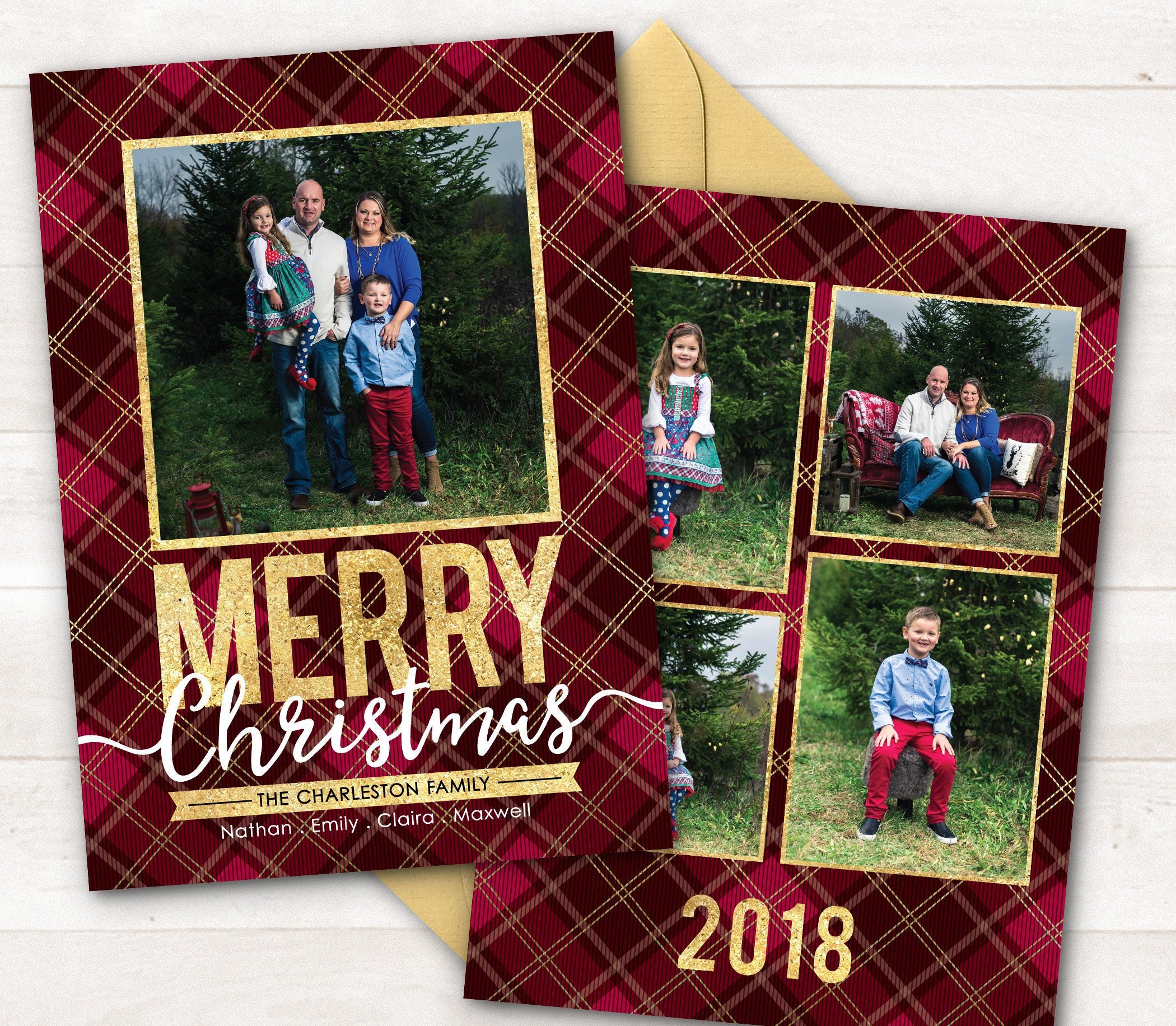 Photo Christmas Cards Printable Holiday Card Red Plaid Etsy